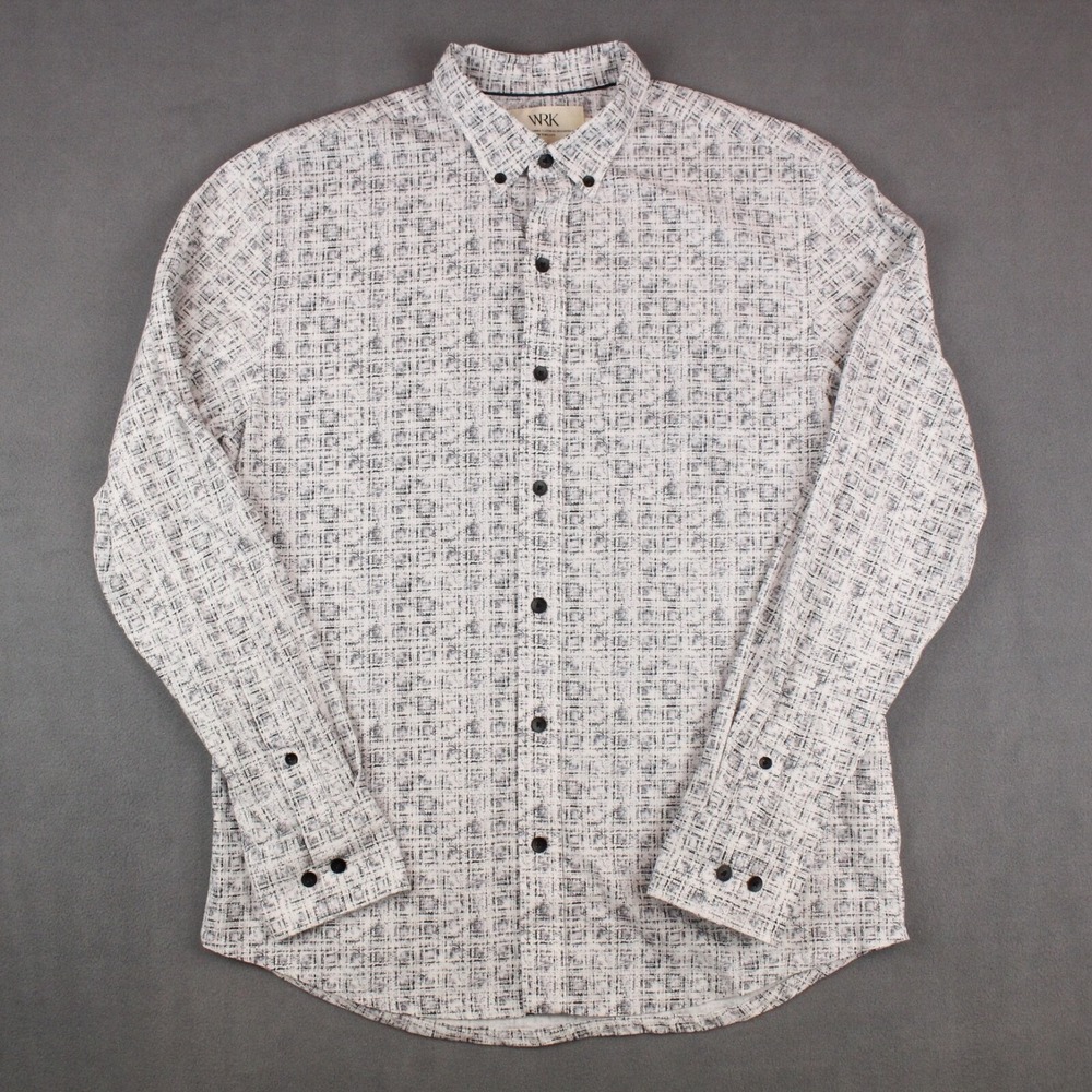 WRK The Reworked Shirt Mens Size M White Black Cotton Button Down Long Sleeve - Picture 1 of 8